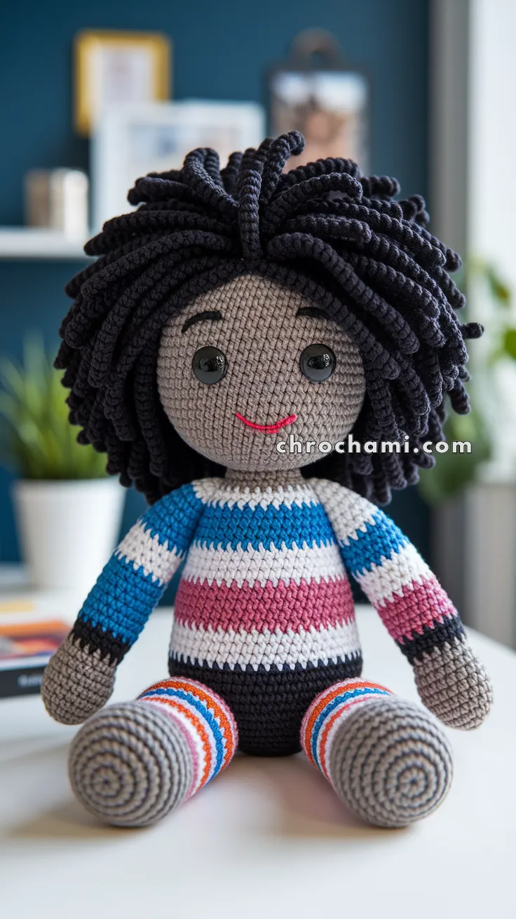 Amigurumi Black Doll With Curly Hair – FREE Crochet Pattern