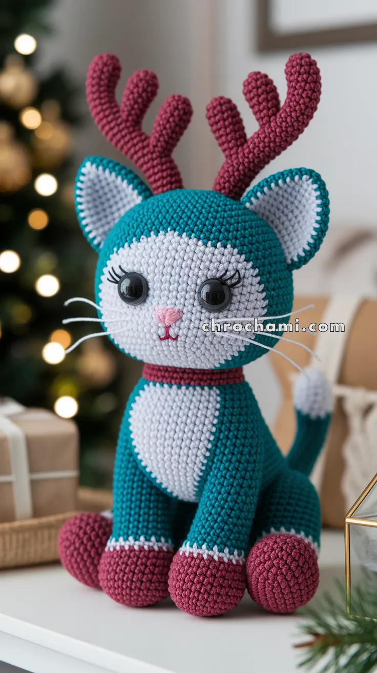 Amigurumi Christmas Kitten With Reindeer Antlers – FREE Crochet Pattern